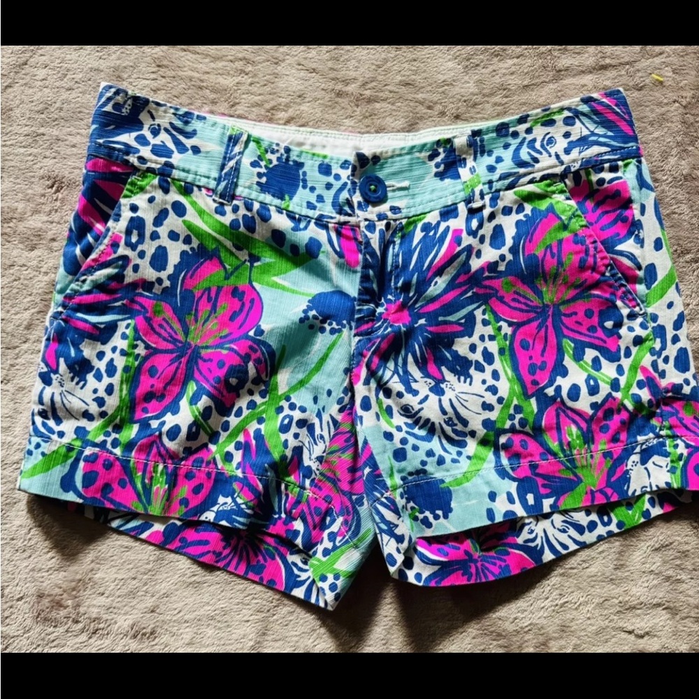 LILLY PULITZER Callahan Chino Shorts Shorely Big Flirt Hibiscus Floral Size 0